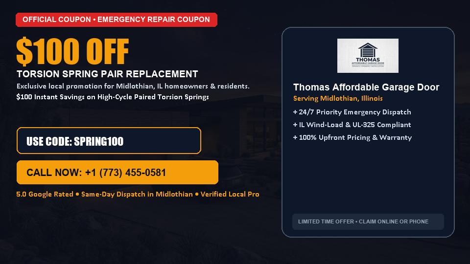 $100 OFF Dual High-Cycle Torsion Spring Replacement in Midlothian, IL - Thomas Affordable Garage Door