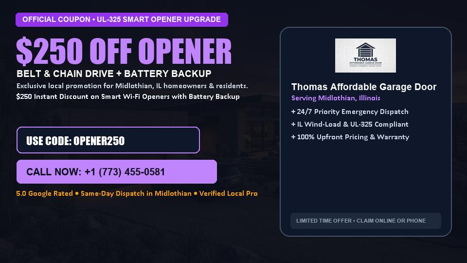 $250 OFF Smart Wi-Fi Garage Door Opener Installation in Midlothian, IL - Thomas Affordable Garage Door